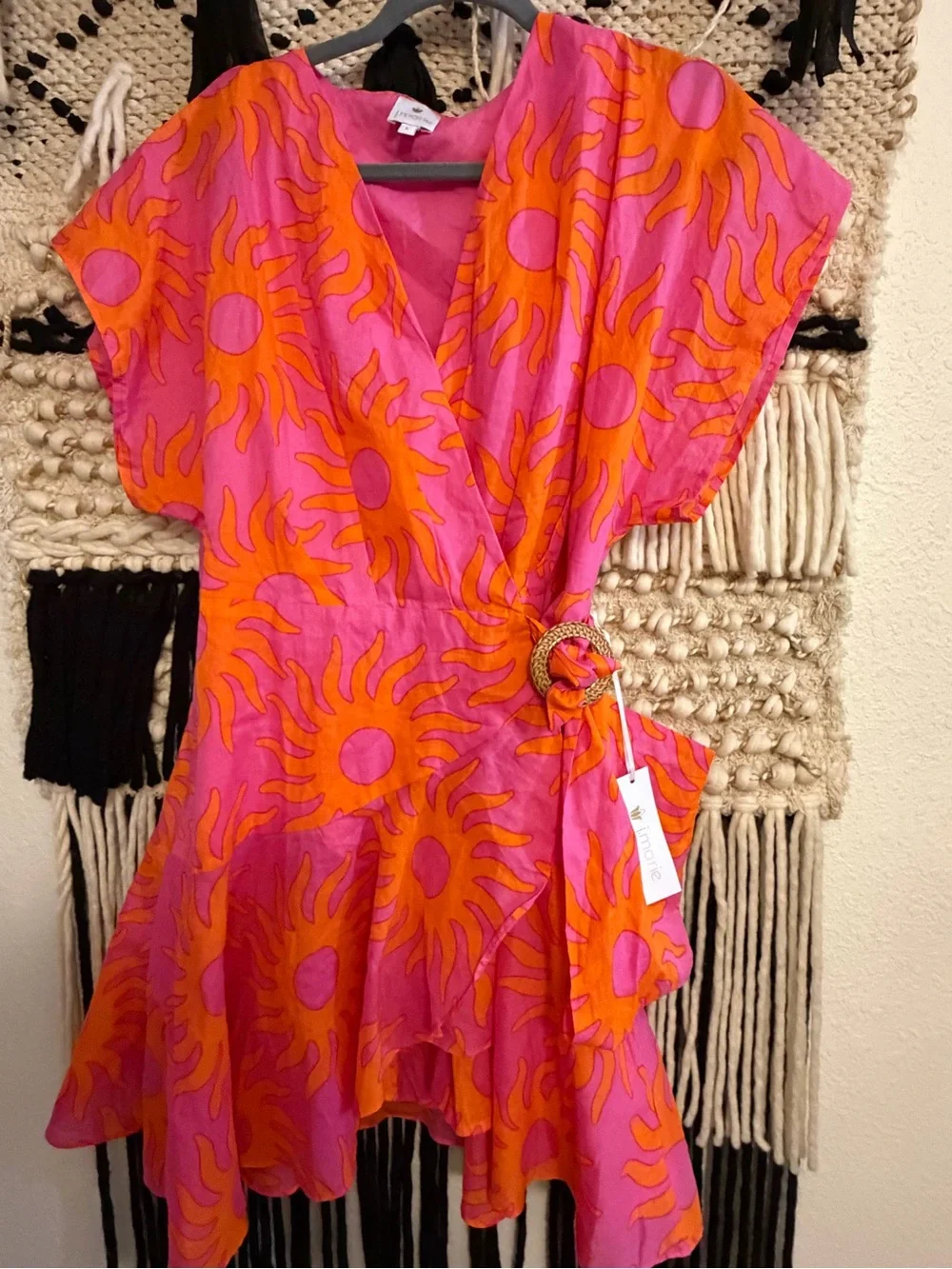 J. Marie Pink & Orange Sunburst Wrap Mini Romper - NWT size Large - Picture 9 of 16